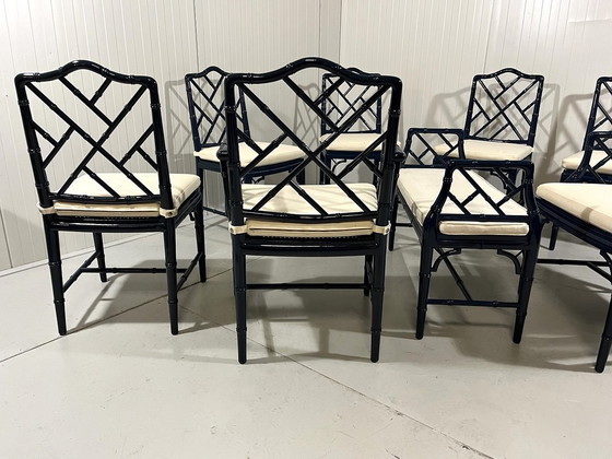 Image 1 of Faux Bamboo Dining Chairs And Bench 1970'S