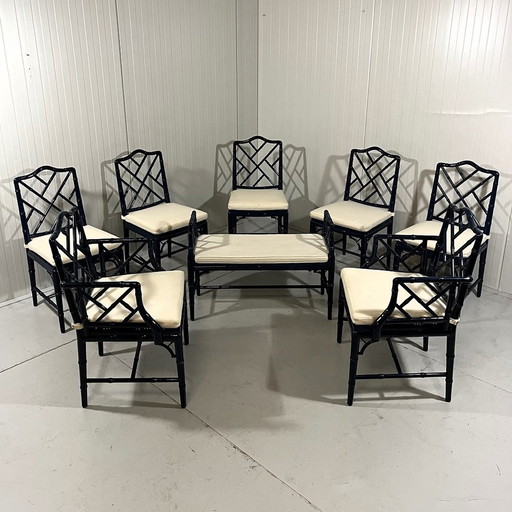 Faux Bamboo Dining Chairs And Bench 1970'S