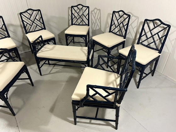 Image 1 of Faux Bamboo Dining Chairs And Bench 1970'S