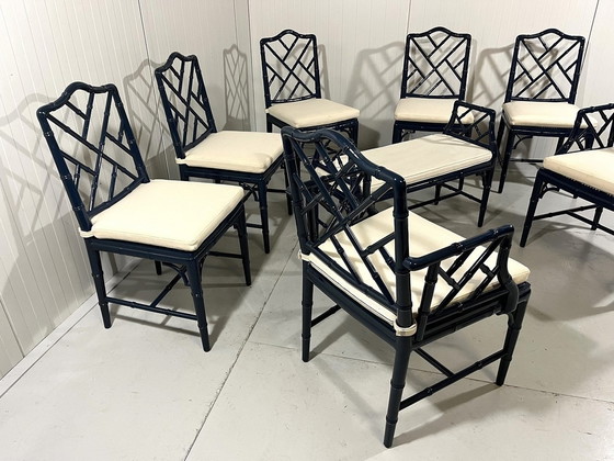 Image 1 of Faux Bamboo Dining Chairs And Bench 1970'S