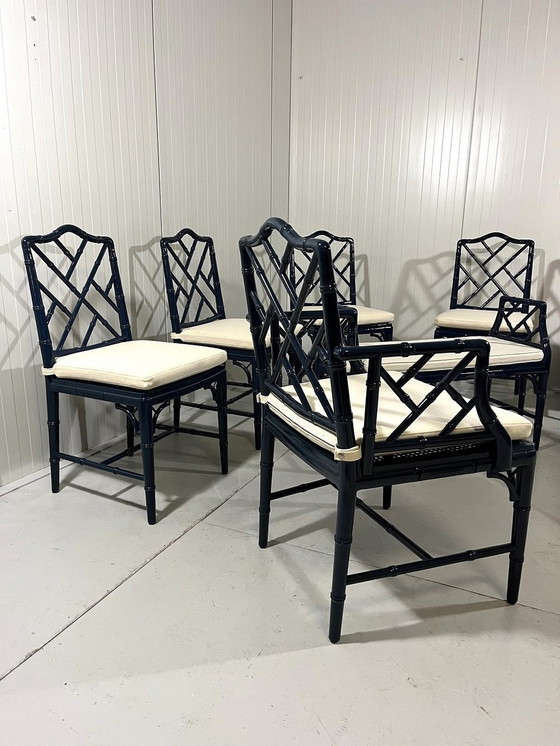 Image 1 of Faux Bamboo Dining Chairs And Bench 1970'S