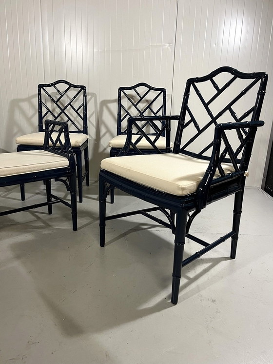 Image 1 of Faux Bamboo Dining Chairs And Bench 1970'S