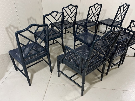 Image 1 of Faux Bamboo Dining Chairs And Bench 1970'S