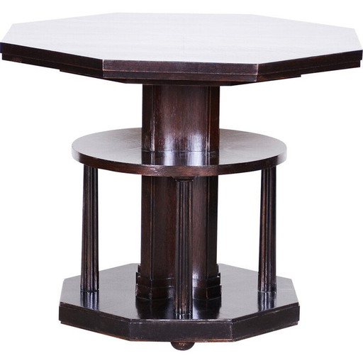 Vintage Czech cubist oakwood side table, 1910-1919