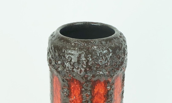 Image 1 of scheurich 1960s 70s VASE model 532-28 red orange brown fat lava stripe pattern