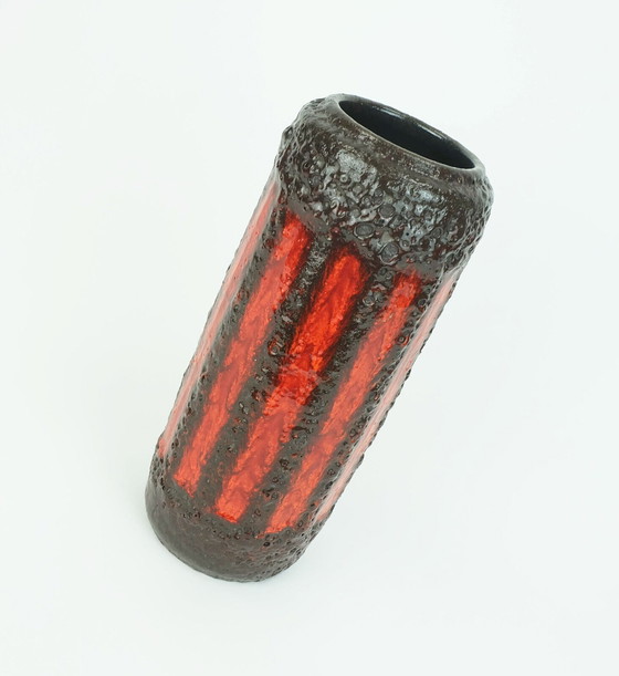 Image 1 of scheurich 1960s 70s VASE model 532-28 red orange brown fat lava stripe pattern