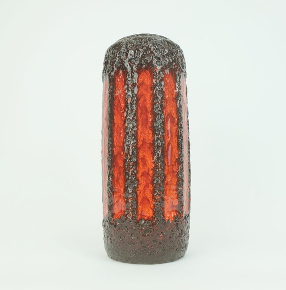 Image 1 of scheurich 1960s 70s VASE model 532-28 red orange brown fat lava stripe pattern