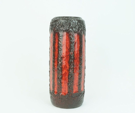 Image 1 of scheurich 1960s 70s VASE model 532-28 red orange brown fat lava stripe pattern