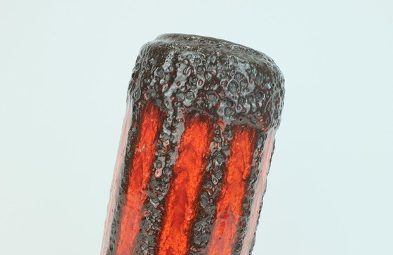 Image 1 of scheurich 1960s 70s VASE model 532-28 red orange brown fat lava stripe pattern