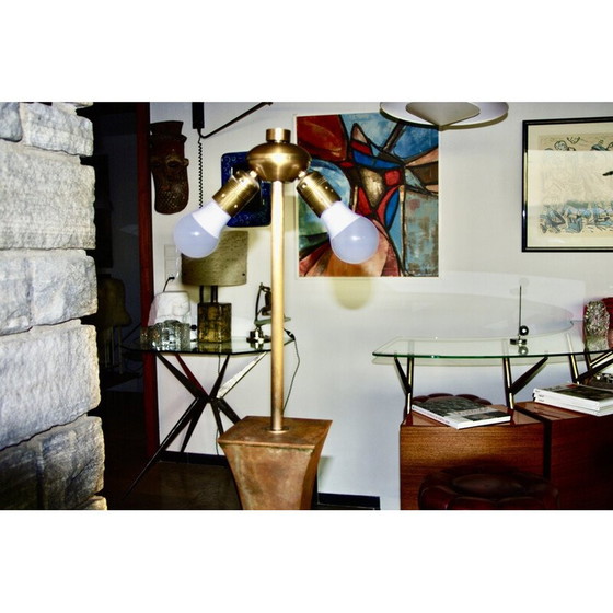 Image 1 of Lampada da terra vintage in bronzo e mogano di Stewart Ross per Hansen Lighting, New York 1960