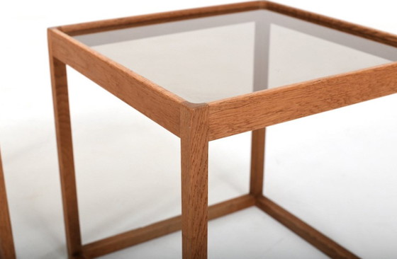 Image 1 of Danish Cube Tables in Oak with Glass by Kurt Østervig for KP Møbler, 1960s, Set of 2