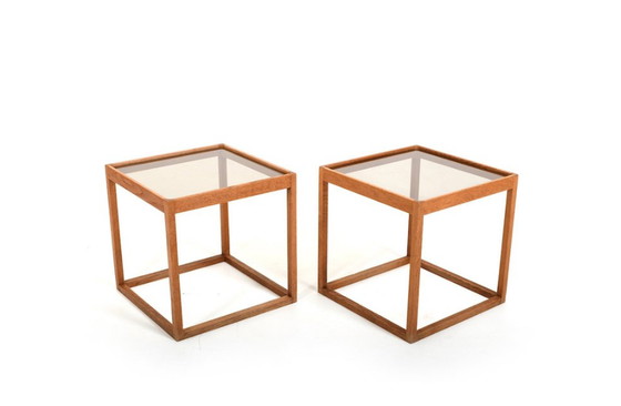 Image 1 of Danish Cube Tables in Oak with Glass by Kurt Østervig for KP Møbler, 1960s, Set of 2