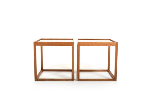 Danish Cube Tables in Oak with Glass by Kurt Østervig for KP Møbler, 1960s, Set of 2