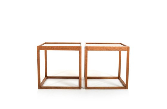 Image 1 of Danish Cube Tables in Oak with Glass by Kurt Østervig for KP Møbler, 1960s, Set of 2