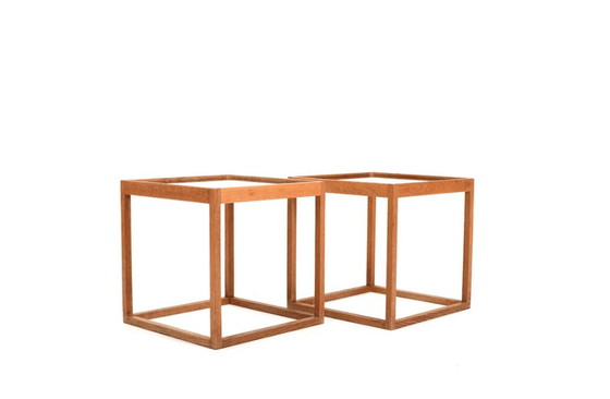 Image 1 of Danish Cube Tables in Oak with Glass by Kurt Østervig for KP Møbler, 1960s, Set of 2