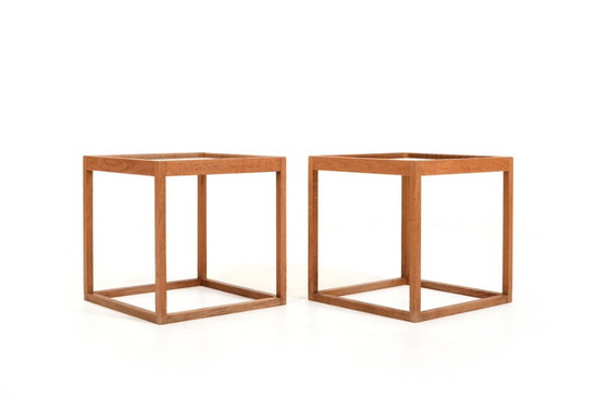 Image 1 of Danish Cube Tables in Oak with Glass by Kurt Østervig for KP Møbler, 1960s, Set of 2