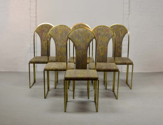 Image 1 of Belgo Chrome Luxurious Brass Dining Chairs, Set of 6. Belgique, 1970.