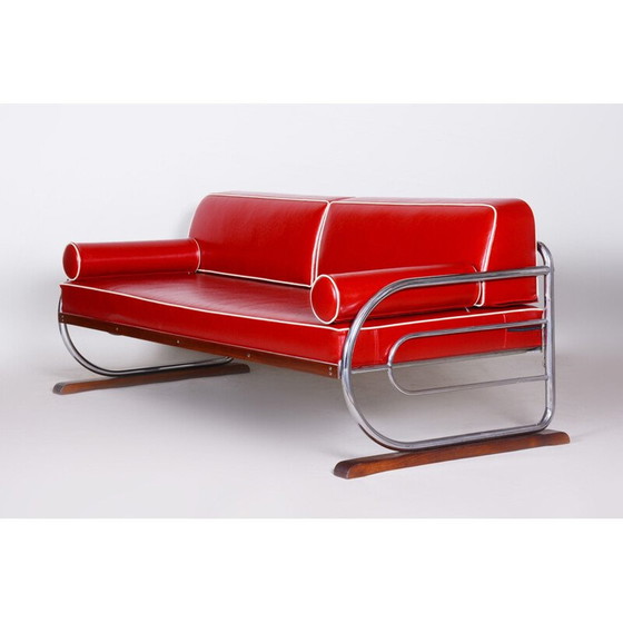 Image 1 of Vintage red leather sofa by Robert Slezak, 1930s