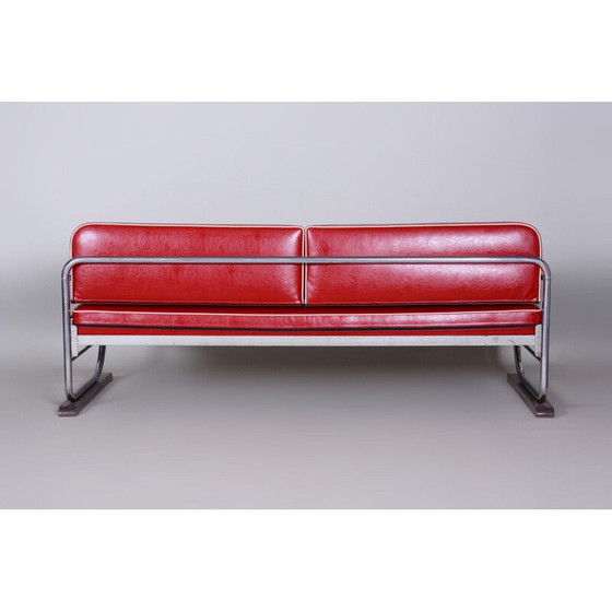 Image 1 of Vintage red leather sofa by Robert Slezak, 1930s