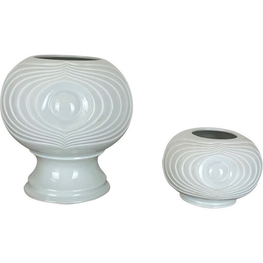 Par de jarrones de porcelana vintage Op art para Royal Bavaria, Alemania, década de 1970