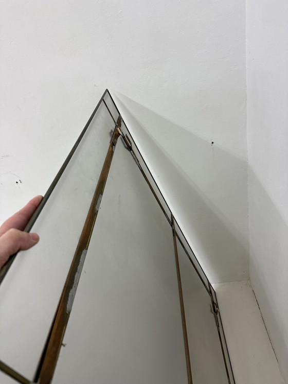 Image 1 of Mid Century Faceted Mirror Brass , 1970S 