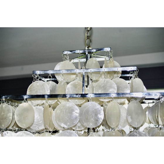 Image 1 of Vintage square steel and mother-of-pearl chandelier by Verner Panton, 1970
