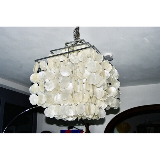Image 1 of Vintage square steel and mother-of-pearl chandelier by Verner Panton, 1970