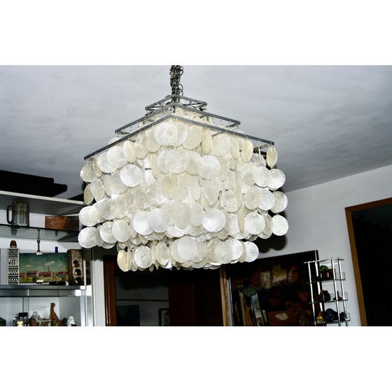 Image 1 of Vintage square steel and mother-of-pearl chandelier by Verner Panton, 1970