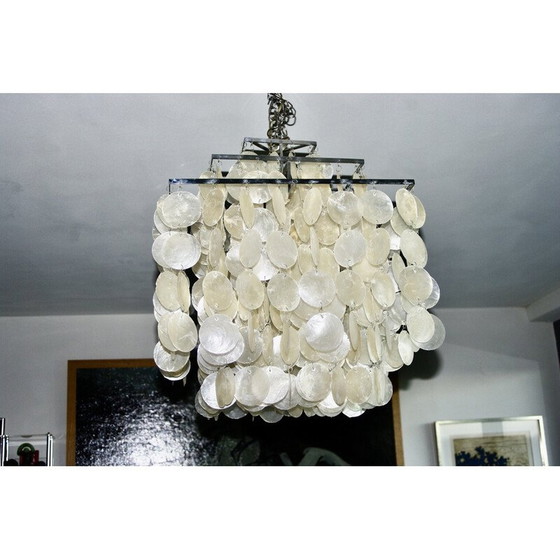 Image 1 of Vintage square steel and mother-of-pearl chandelier by Verner Panton, 1970