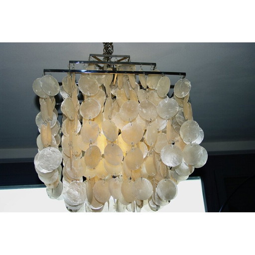 Vintage square steel and mother-of-pearl chandelier by Verner Panton, 1970