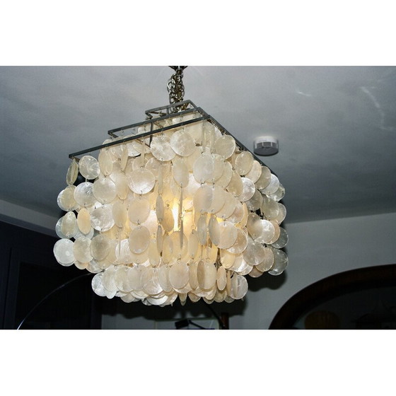 Image 1 of Vintage square steel and mother-of-pearl chandelier by Verner Panton, 1970