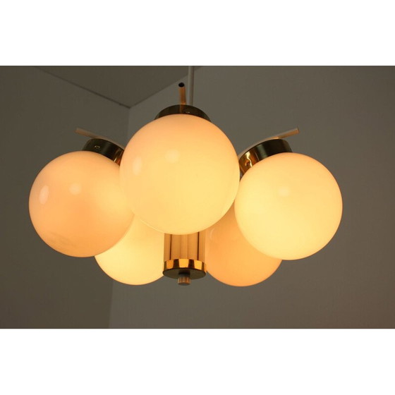 Image 1 of Lampadario vintage in ottone e vetro, Cecoslovacchia 1970