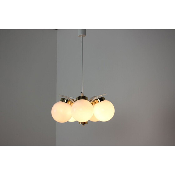 Image 1 of Lampadario vintage in ottone e vetro, Cecoslovacchia 1970