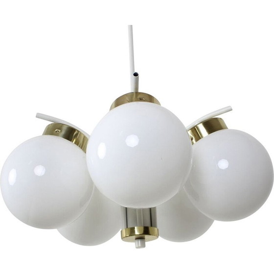 Image 1 of Lampadario vintage in ottone e vetro, Cecoslovacchia 1970