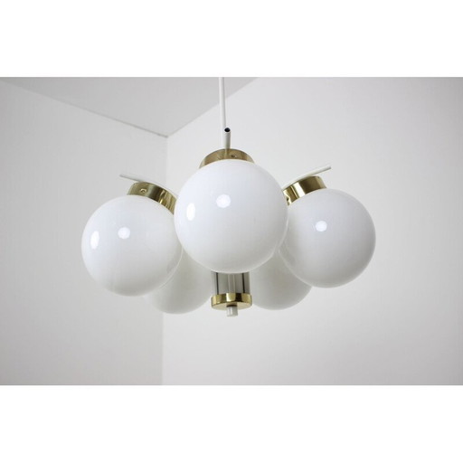 Vintage brass chandelier in glass, Czechoslovakia 1970