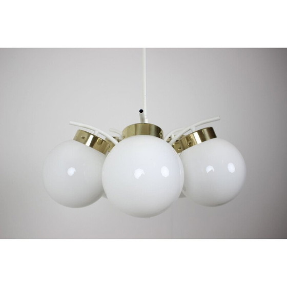 Image 1 of Lampadario vintage in ottone e vetro, Cecoslovacchia 1970