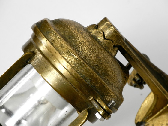 Image 1 of Heavy 1950s maritime ship wall lamp made of cast brass and with glass shade