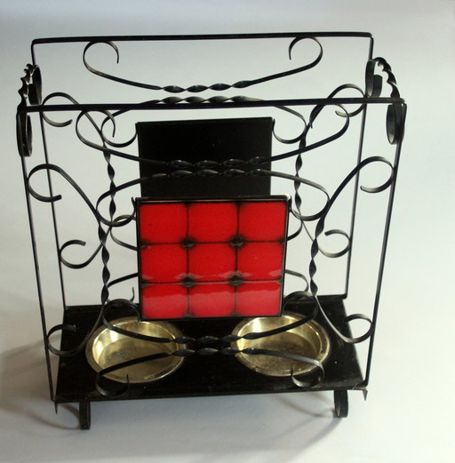 Handmade umbrella stand wrought iron, metal, ceramic - Vintage from the 60s