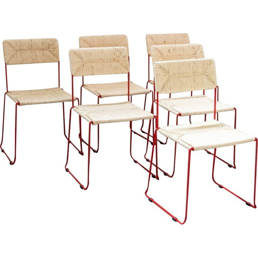 Vintage chair in bent iron and straw, Italy 2000s