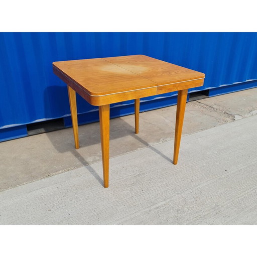Vintage oak table with extension leaf by Bohumil Landsman, Czechoslovakia 1960
