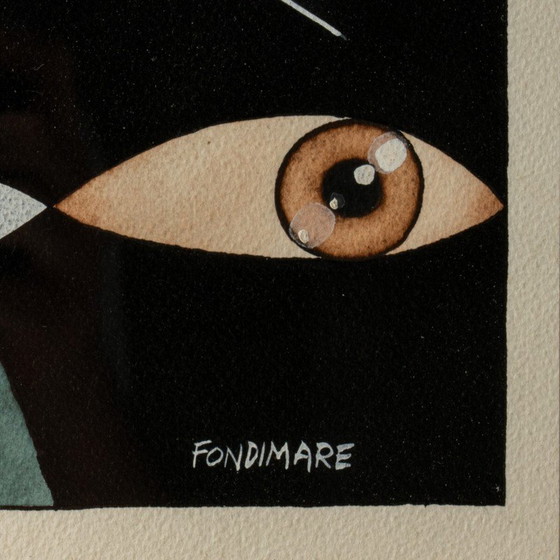 Image 1 of Vintage gouache with abstract faces, 1980