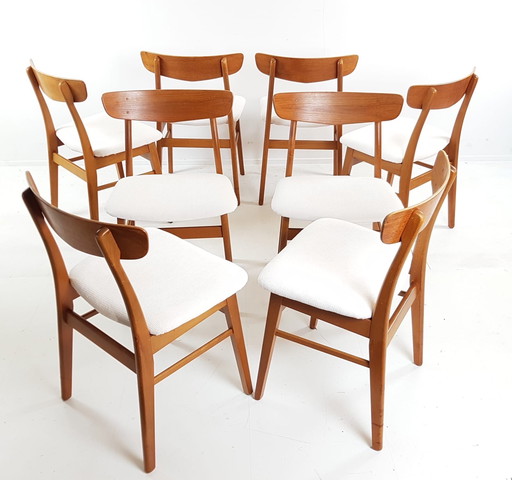 8 sedie Farstrup vintage danesi | rivestite di nuovo in bianco sporco