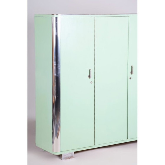 Image 1 of Vintage turquoise Bauhaus three door cabinet by Vichr, Czech 1930