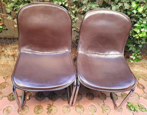 Gastone Rinaldi Style Dining Chairs Covered With Original Cow Leather, Set Of Two, Italy, 1960S