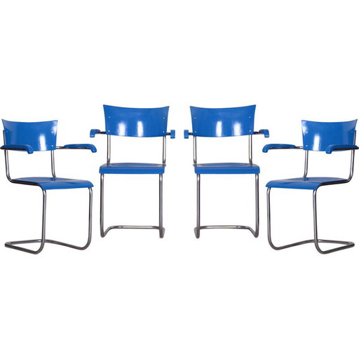 Set of 4 vintage armchairs in beech plywood and chrome-plated steel by Mart Stam, Germany 1930