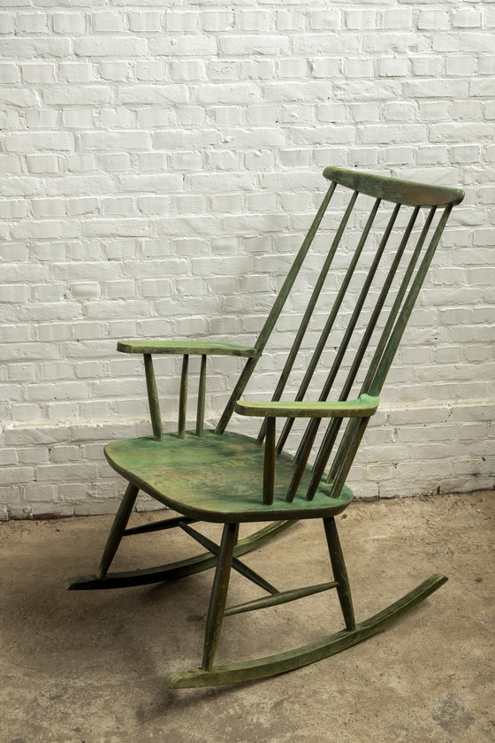 Image 1 of Green rocking chair by Ilmari Tapiovaara for Asko, 1950s