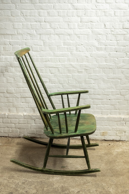 Fauteuil à bascule vert par Ilmari Tapiovaara pour Asko, années 1950