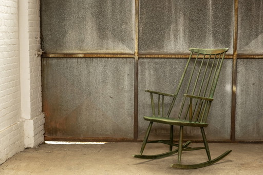 Green rocking chair by Ilmari Tapiovaara for Asko, 1950s