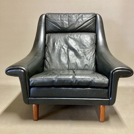 Aage Christiansen Scandinavian Design Armchair Black Leather 1950.