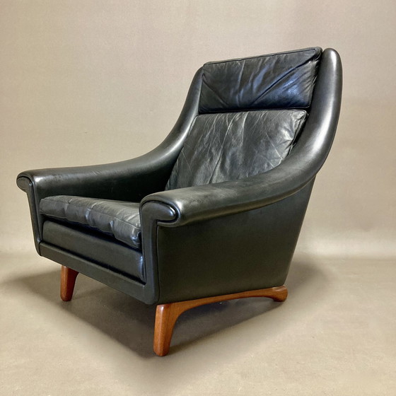 Image 1 of Aage Christiansen Scandinavian Design Armchair Black Leather 1950.